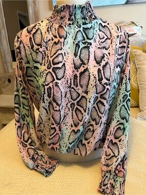 Pastel Multicolor Snake Print High Neck Blouse